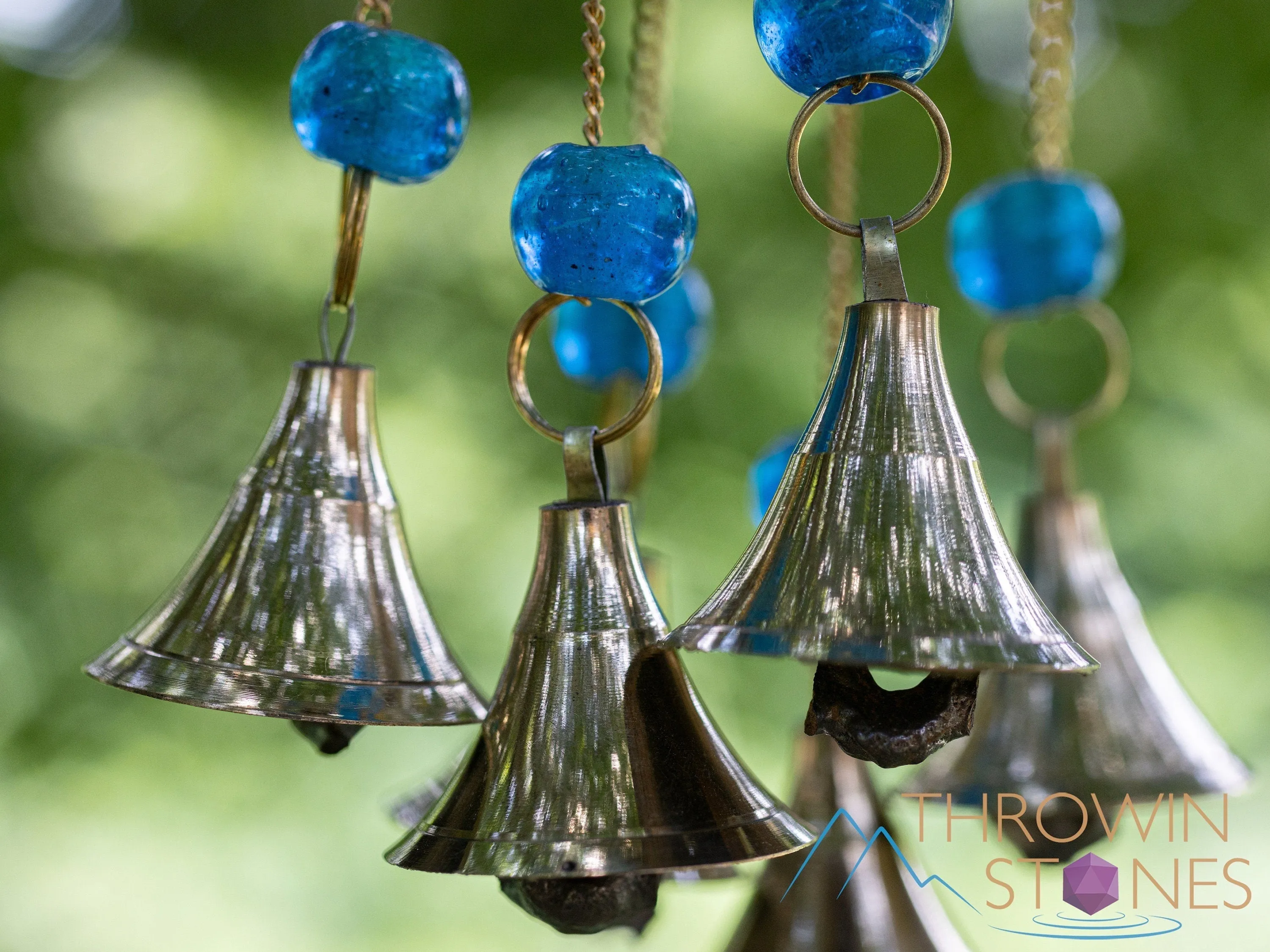 WIND CHIME - Elephant, Glass Beads, Gold Brass, Bells - Windchime for Outdoors, Home Decor, E2126