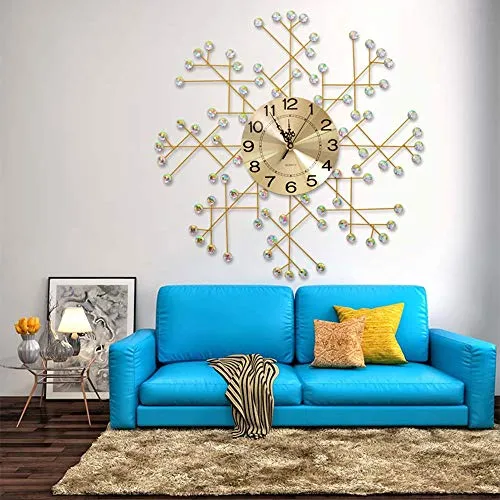 WWFF Gold and Silver Wrought Iron Fashion Simple Silent Wall Clock European and Living Room Bedroom Creative Wall Clock 6060 (cm) (Color : Gold)